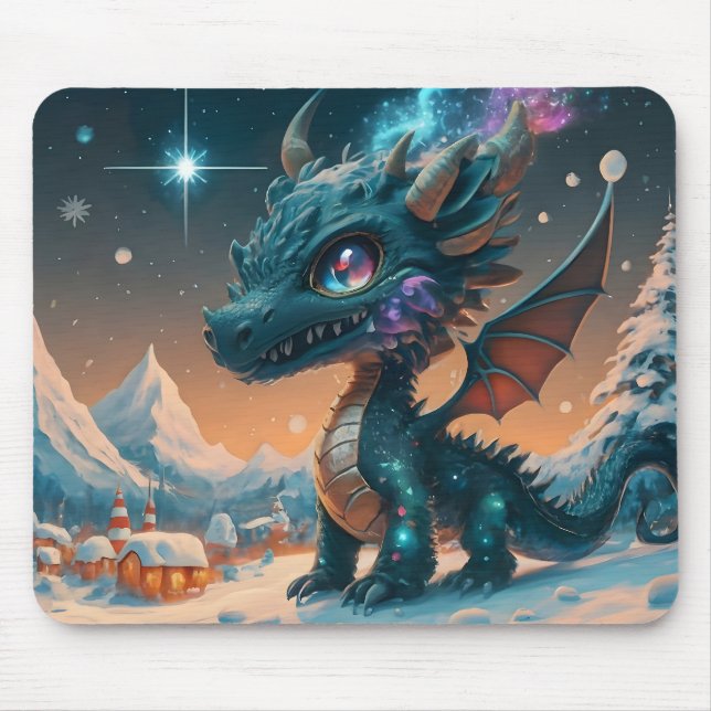 Mousepad Paisagem de inverno de Chibi Dragon Mystical (Frente)