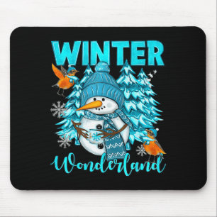 Mousepad Paisagem de Inverno Homem de Neve e Flocos de Neve