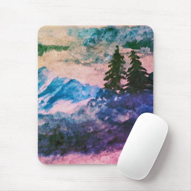 Mousepad Paisagem de Paisagem da Floresta Mágica de Aquarel (Com mouse)