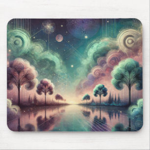 Mousepad Paisagem de Sonho Árvores Giratórias Reflexos Cósm