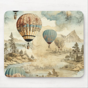 Mousepad Paisagem de Viagem Antiga Balão Azul Retro