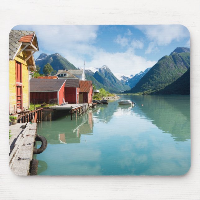 Mousepad Paisagem do fiorde de Fjaerlandsfjord em Noruega (Frente)