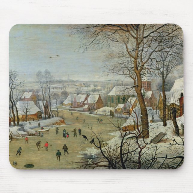 Mousepad Paisagem do inverno com patinadores e uma (Frente)