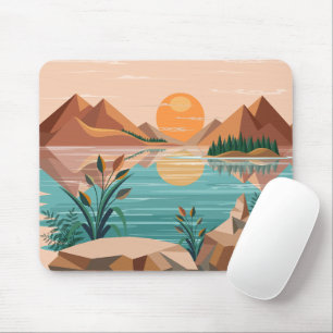 Mousepad Paisagem do pôr do sol no lago da montanha pacífic