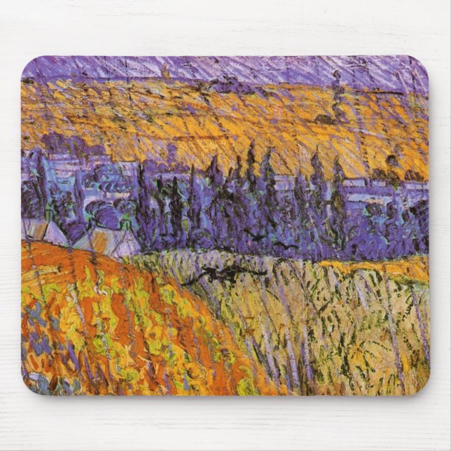 Mousepad Paisagem em Auvers, em Chuva, por Vincent van Gogh (Frente)
