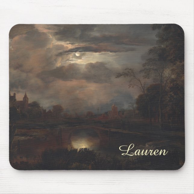 Mousepad Paisagem lunática com Ponte por van der Neer: (Frente)