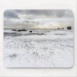 Mousepad Paisagem marinha oceânica espumosa pálida, Islândi