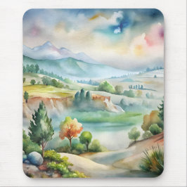 Mousepad Paisagem Montanhosa em Aquarela