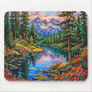 Mousepad Paisagem Montanhosa Vibrante com Reflexo
