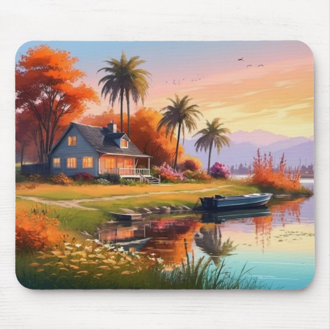 Mousepad Paisagem natural com lago e palmeiras-34219 (Frente)