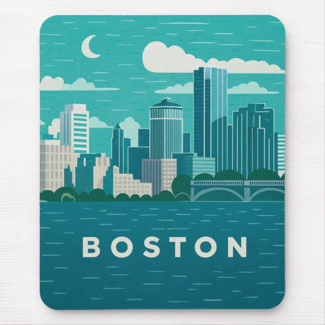 Mousepad Paisagem Noturna da Cidade de Massachusetts | Cida (Frente)