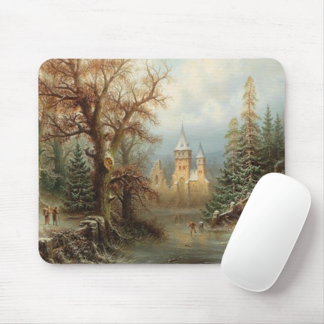 Mousepad Paisagem Romântica de inverno com Patinadores de G (Com mouse)