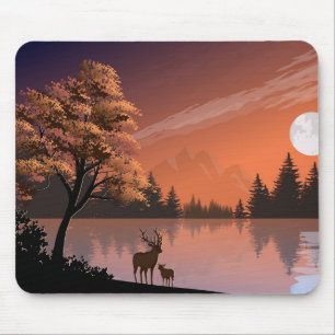 Mousepad Paisagem Sunrise com Lago e Deers-51207