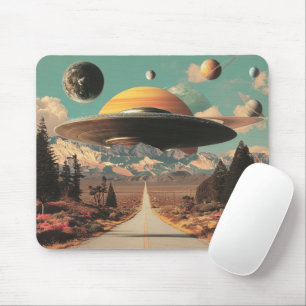 Mousepad Paisagem Surrealista com Estrada, OVNI e Saturno