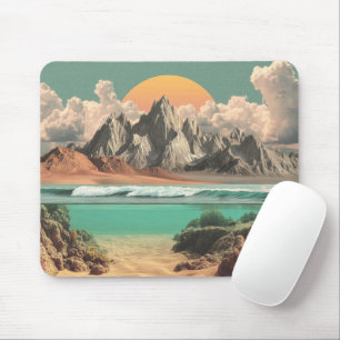 Mousepad Paisagem Surrealista de Oceano e Montanha com Onda