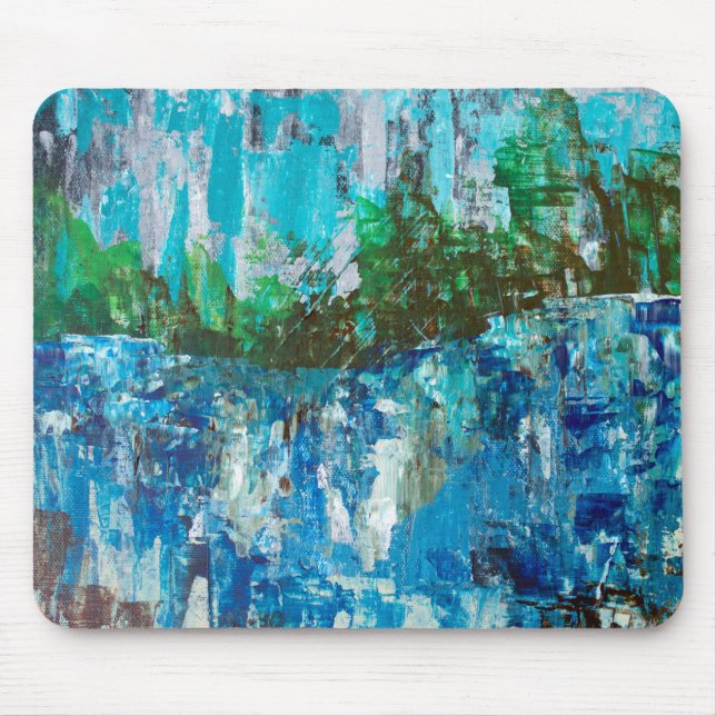 Mousepad Paisagem Texturizada Azul e Verde Abstrata (Frente)