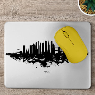 Mousepad Paisagem Urbana de Nova York em Aquarela Preto e B