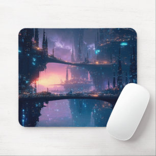 Mousepad Paisagem Urbana Futurista ao Crepúsculo