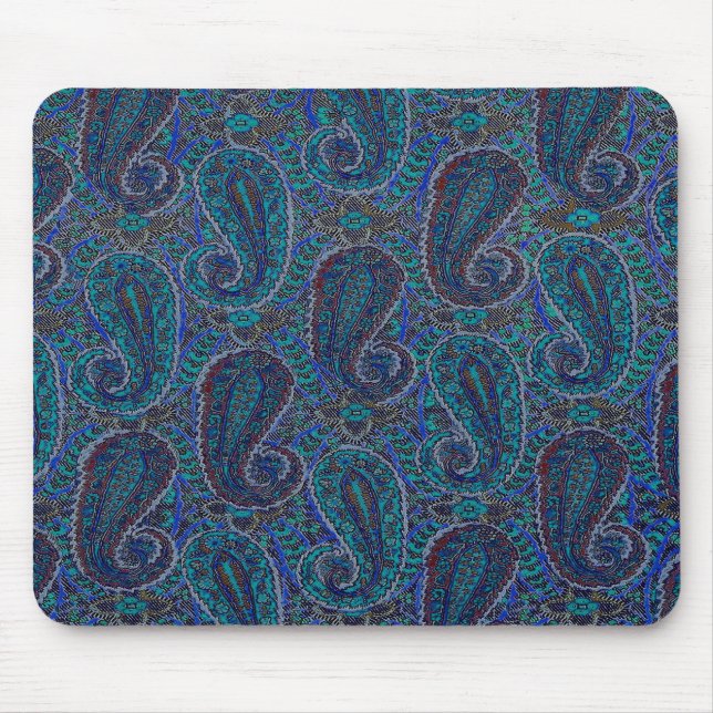 Mousepad Paisley Azul Indiano Boho Clássico Vintage (Frente)