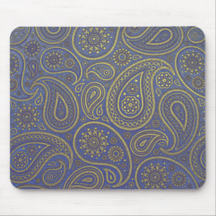 Mousepad Paisley Dourado Vintage em Azul