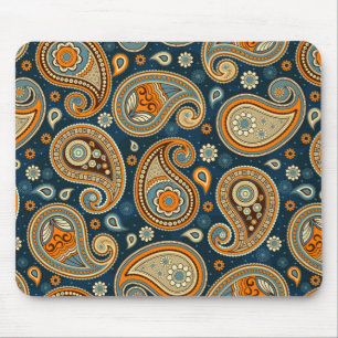Mousepad Paisley, padrão azul, verde, laranja elegante