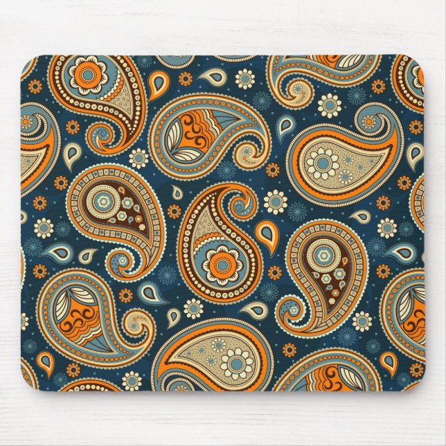 Mousepad Paisley, padrão azul, verde, laranja elegante (Frente)