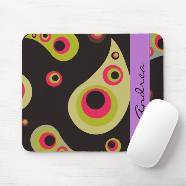 Mousepad Paisley Pattern, Persa Paisley, Boteh, Seu Nome (Com mouse)
