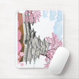 Mousepad Palácio Chinês com Árvores Sakura - Oriente Elegan