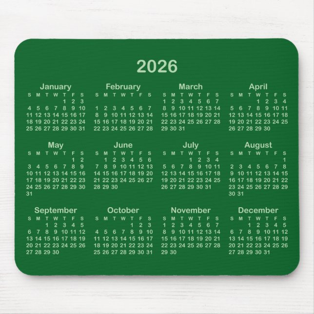 Mousepad Pale and Forest Green 2026 Calendar (Frente)