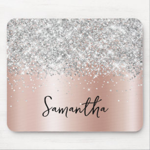 Mousepad Pálido Brilho Prata Rosa Dourado Nome