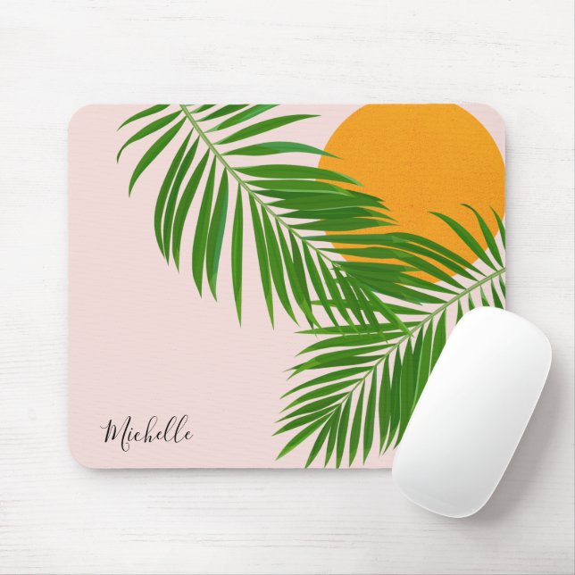 Mousepad Palma de Sol Tropical Retroativa deixa nome minima (Com mouse)
