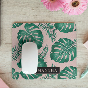 Mousepad Palma rosa tropical e verde deixa padrão e nome