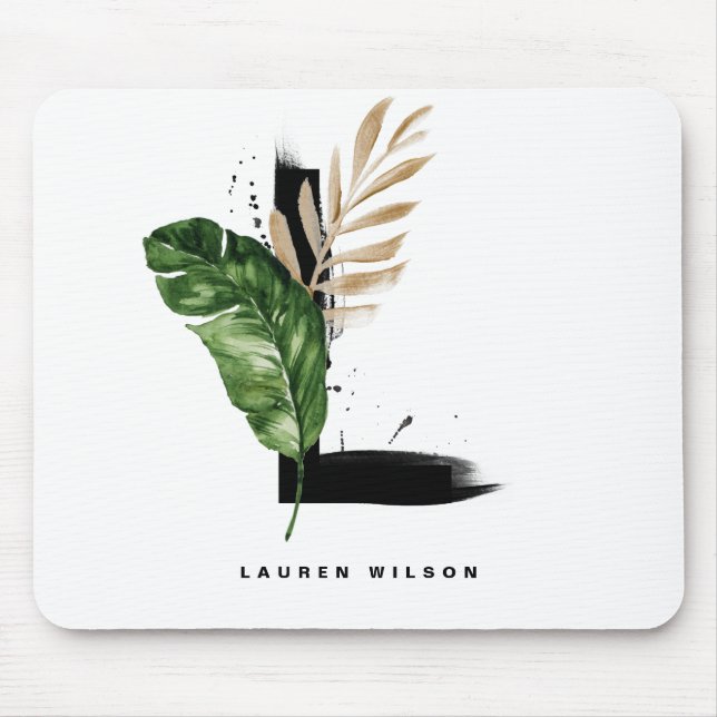 Mousepad Palma Tropical Leaf Leaf L Monograma Personalizado (Frente)