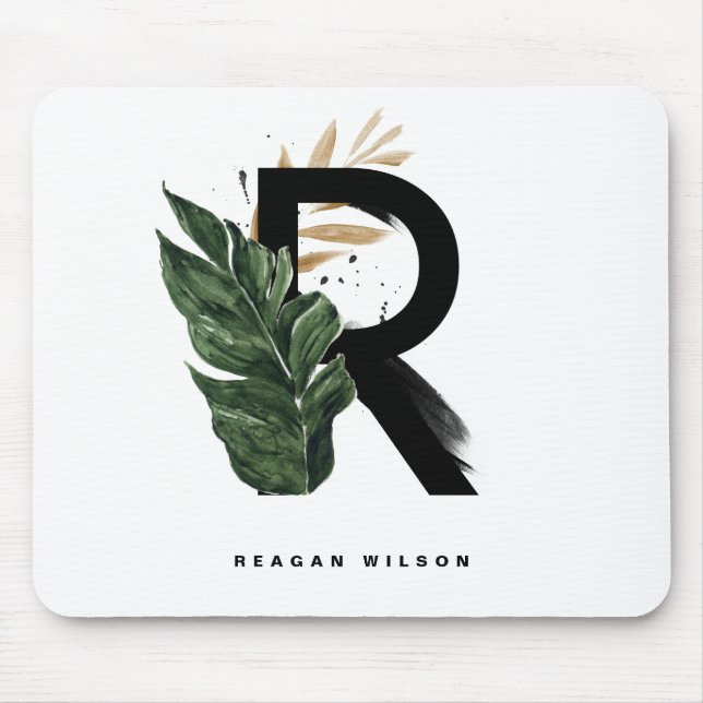 Mousepad Palma Tropical Leaf Leaf R Monograma Personalizado (Frente)