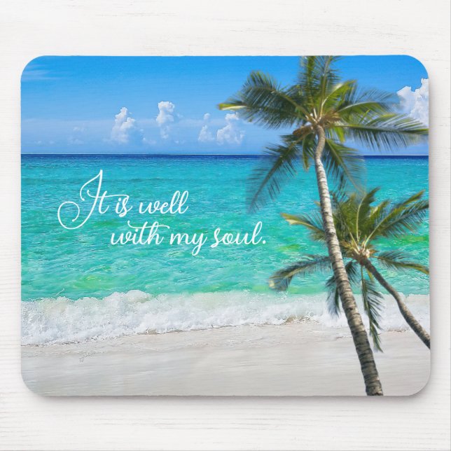 Mousepad Palmas de praia tropical Inspiracional É Bem Hori (Frente)