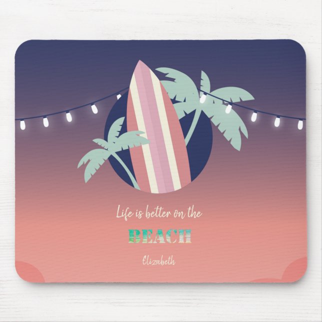 Mousepad Palmas,Surfboard,String Lights Beach (Frente)