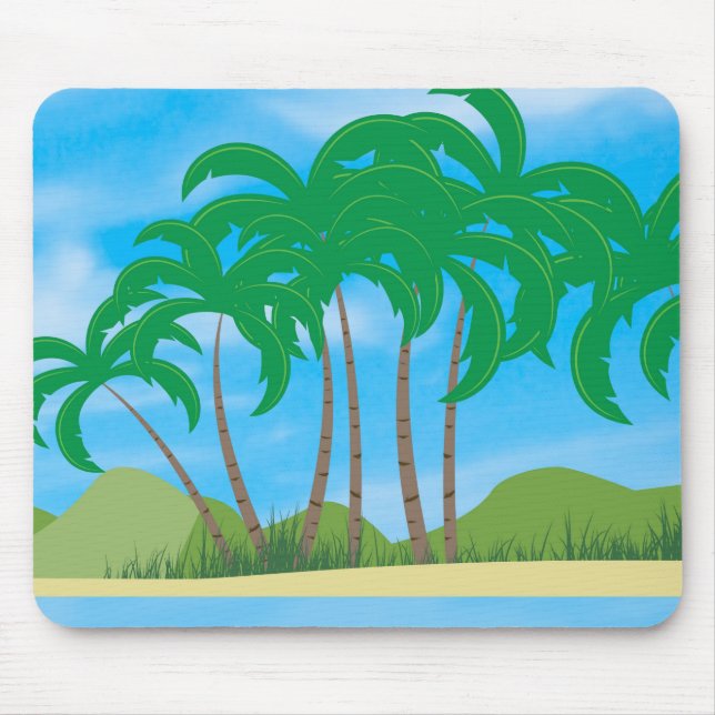 Mousepad Palmas Tropicais Areia Azul Céu Elegante Modelo (Frente)