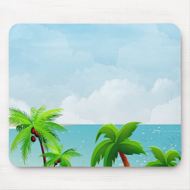 Mousepad Palmas Tropicais Azul Céu Elegante Modelo moderno (Frente)