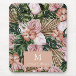 Mousepad Palmeira da selva deixa flores da floresta tropica