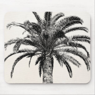 Mousepad Palmeira tropical retro da ilha em preto e branco