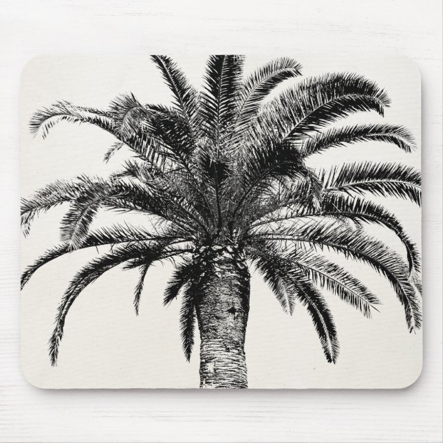 Mousepad Palmeira tropical retro da ilha em preto e branco (Frente)