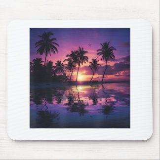 Mousepad Palmeiras da Praia do Pôr-do-Sol Roxo