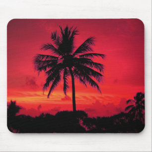 Mousepad Palmeiras exóticas do por do sol havaiano vermelh