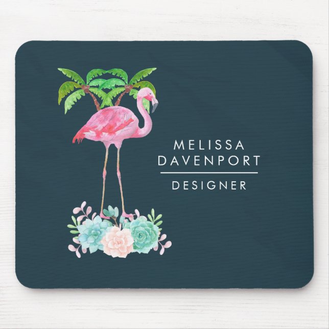 Mousepad Palmeiras Flamingo Rosa e Sucultivos Florais (Frente)