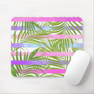 Mousepad Palmeiras tropicais, listras violetas rosa moderna
