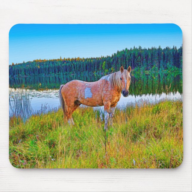 Mousepad Palomino Pinto por Lago e Cena Florestal (Frente)