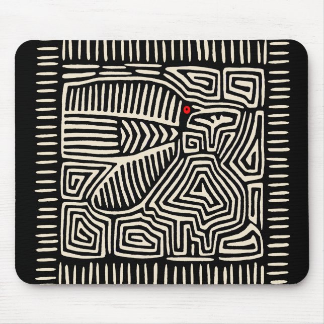 Mousepad Panamá Kuna Indian Mola Pajaro - Branco preto (Frente)