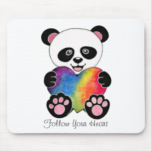 Mousepad Panda bonito da aguarela com coração do arco-ír