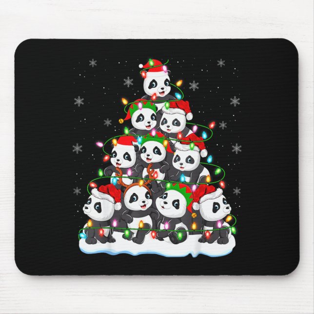 Mousepad Panda Christmas Tree Lights Xmas Sweater Holiday P (Frente)