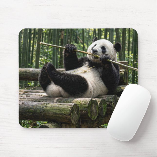 Mousepad Panda em uma Plataforma de Tronco (Com mouse)